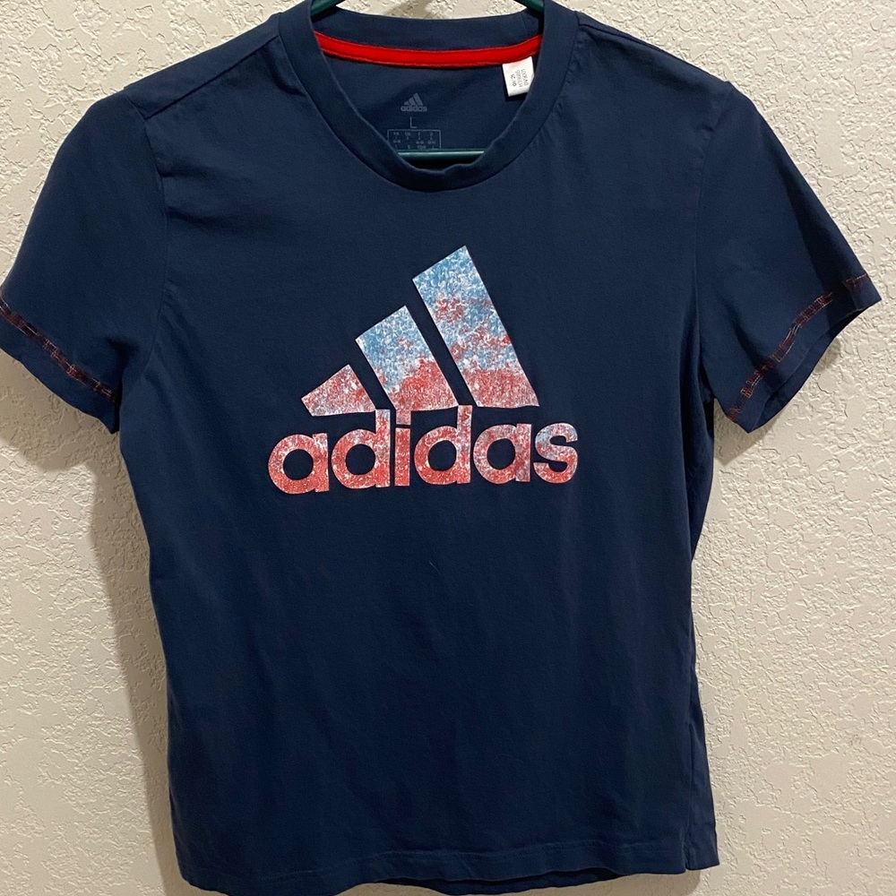 Adidas Navy and Red Graphic Juniors Tee